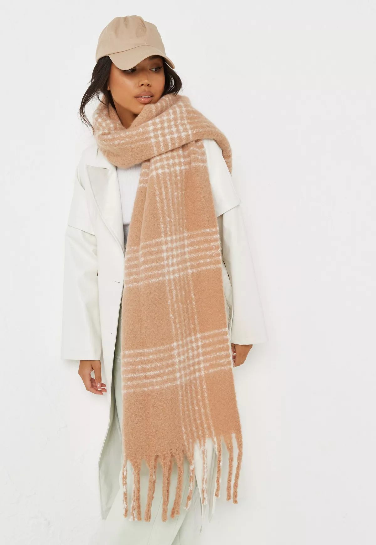 Missguided - Recycled Beige Brushed Plaid Pattern Scarf | Missguided (US & CA)