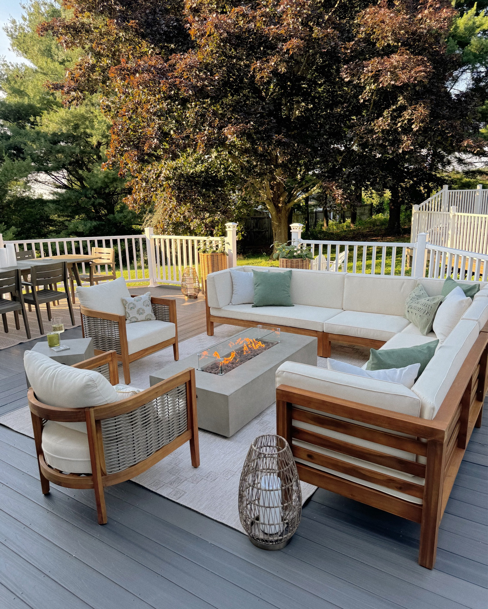 Our outdoor deck furniture, sectional couch, fire pit and accent chair! 

#LTKHome