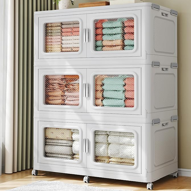 660 Qt Stackable Storage Bin with Lid, 165Gal Extra Large Collapsible Storage Boxes, Folding Plas... | Amazon (US)