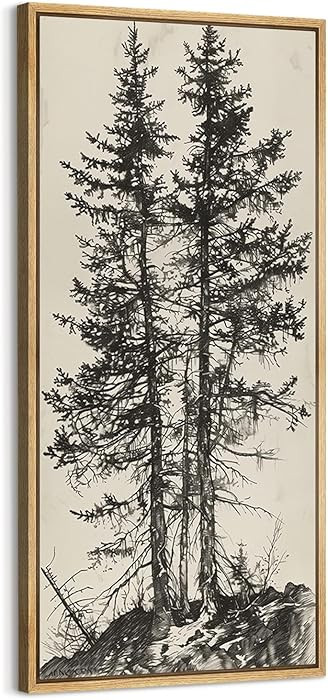 SIGNFORD Extra Large Framed Canvas Twin Trees in Nature Illustration Illustrations Modern Art Cal... | Amazon (US)