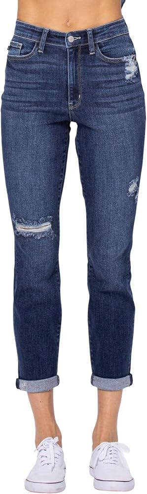 Judy Blue Women's High-Rise Cuffed Destroyed Boyfriend Jeans | Amazon (US)
