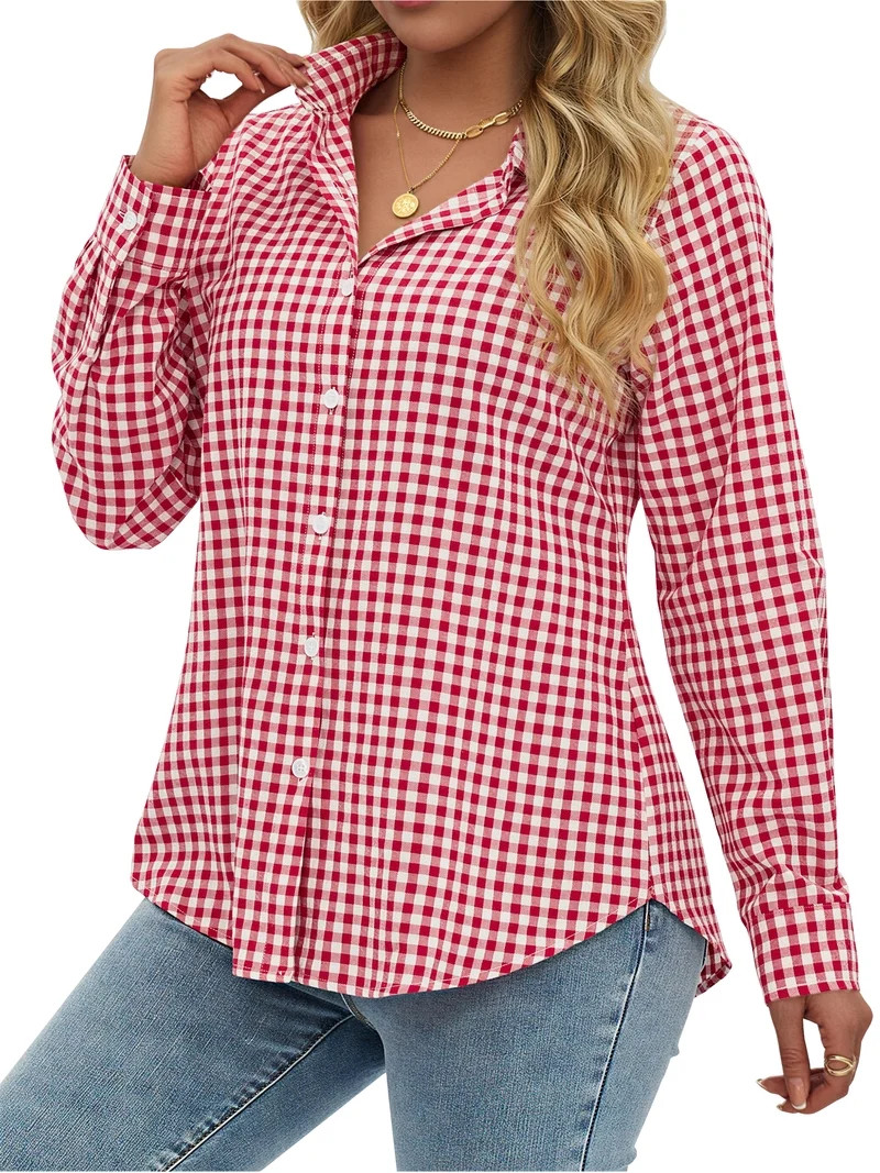 Fantaslook Plaid Button Down Shirts for Women Dressy Casual Long Sleeve Shirts Collared Work Blou... | Walmart (US)
