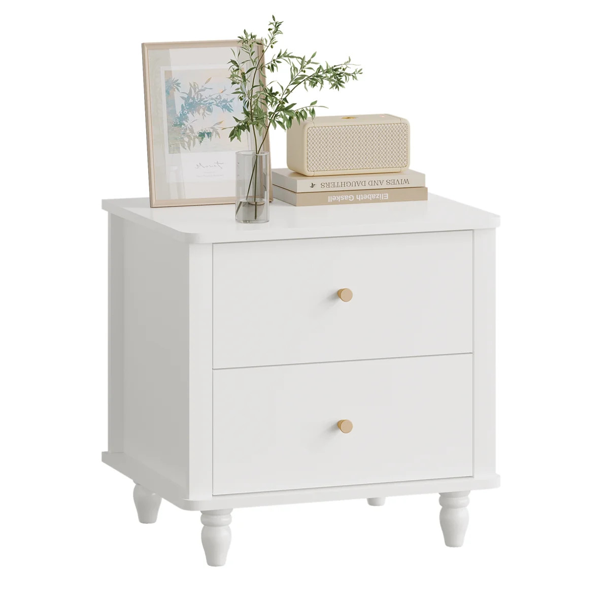 Modern 2-Drawer Nightstand, MDF Wooden Bedside Table with Round Knobs, Small Bedside Cabinet End ... | Wayfair North America