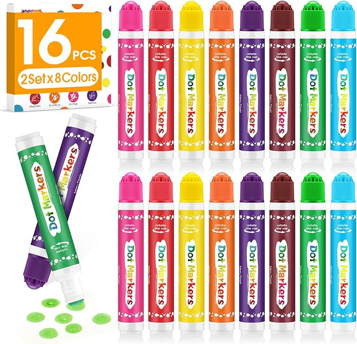 FUMILE 16PCS Dot Markers for Toddlers 1-3,2 Pack 8 Colors Bingo Daubers for kids,Non-Toxic and Wa... | Amazon (US)