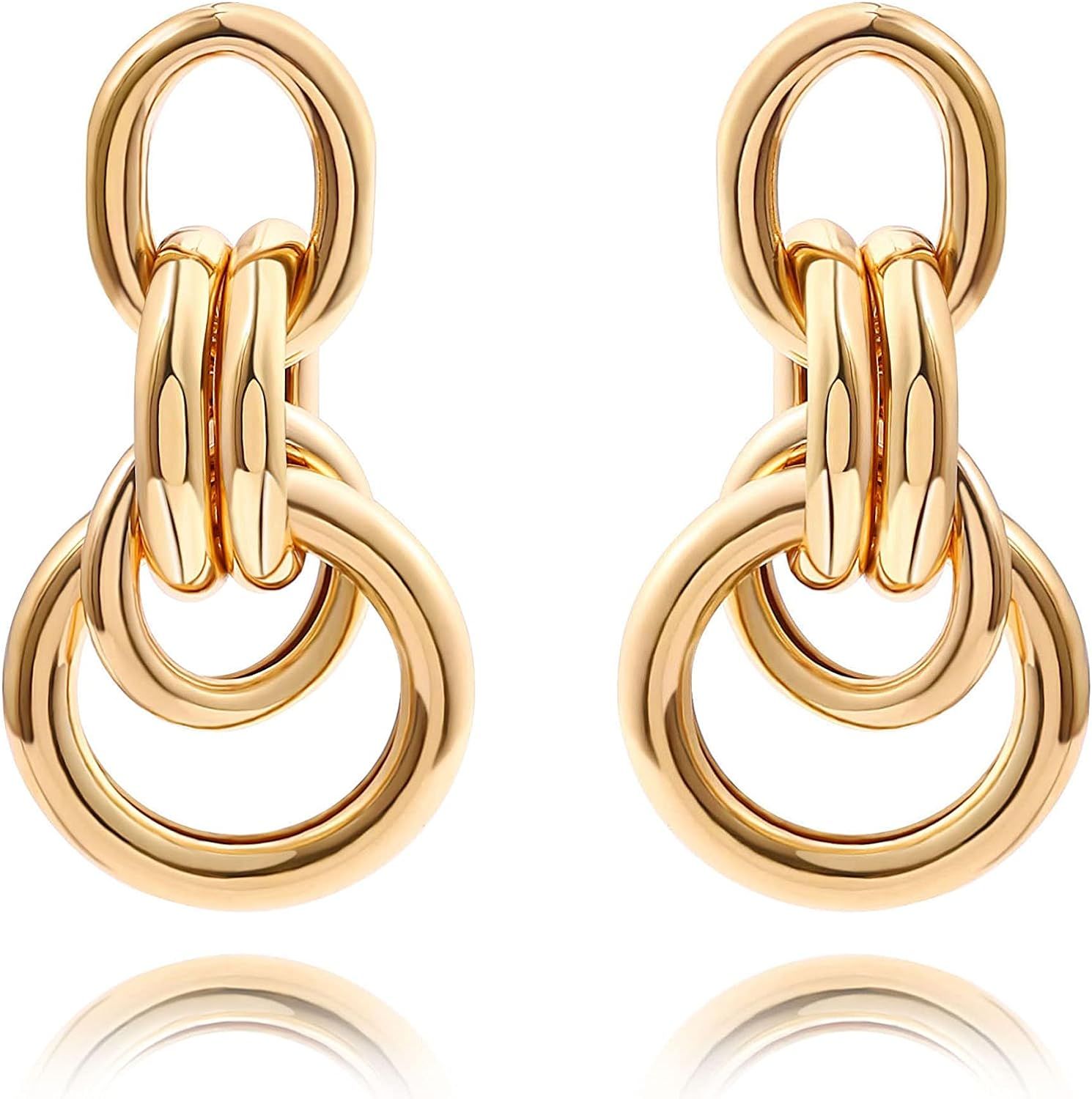 Geometric Circle Rectangle Dangle Earrings for Women 18K Gold Plated Drop Minimalist Jewelry Boho... | Amazon (US)