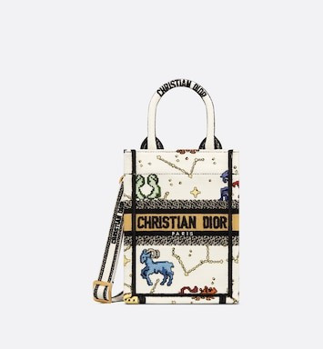 Mini Dior Book Tote Phone Bag Latte Multicolor Dior Pixel Zodiac Embroidery (13 x 18 x 5 cm) | DI... | Dior Couture