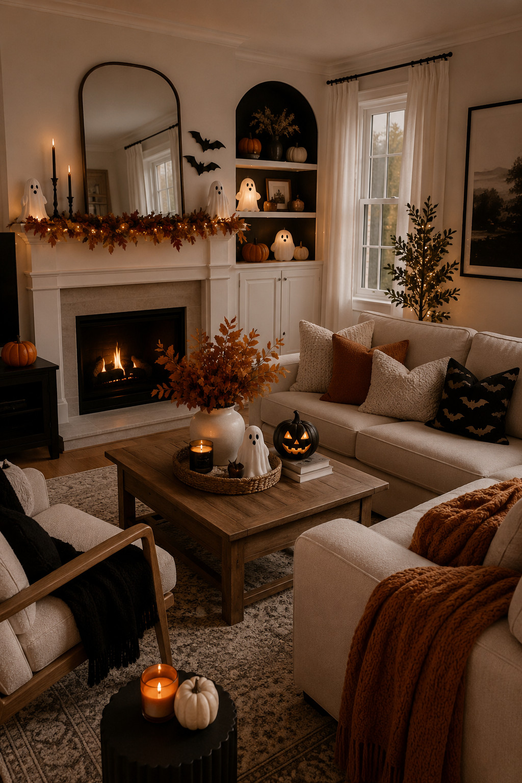 Okayyy this living room is giving peak cozy fall + cute Halloween vibes 🍂👻🎃 I love how the warm neutrals, chunky blankets, pumpkins, candles, and little ghost details make everything feel festive without being too spooky. The fireplace glow makes it feel extra cozy and honestly this is exactly the kind of space I want for movie nights, pumpkin spice everything, and slow fall weekends at home. 🤎

#FallDecor #FallHomeDecor #CozyFallHome #HalloweenDecor #CuteHalloweenDecor #HalloweenHomeDecor #CozyLivingRoom #FallLivingRoom #AutumnDecor #PumpkinDecor #GhostDecor #SpookyCute #CozyHome #FallHomeInspo #HalloweenInspo #NeutralFallDecor #FallAesthetic #AutumnHome #CozySeason #FallInterior #LivingRoomDecor #HomeDecorIdeas #FallVibes #PumpkinSeason #SpookySeason 

 #LTKSeasonal #LTKHome #LTKSaleAlert