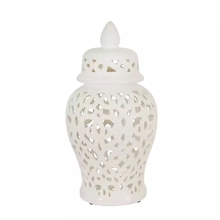 New!White Ceramic Cut-Out Temple Jar with Lid, 18 in. | Kirkland's Home