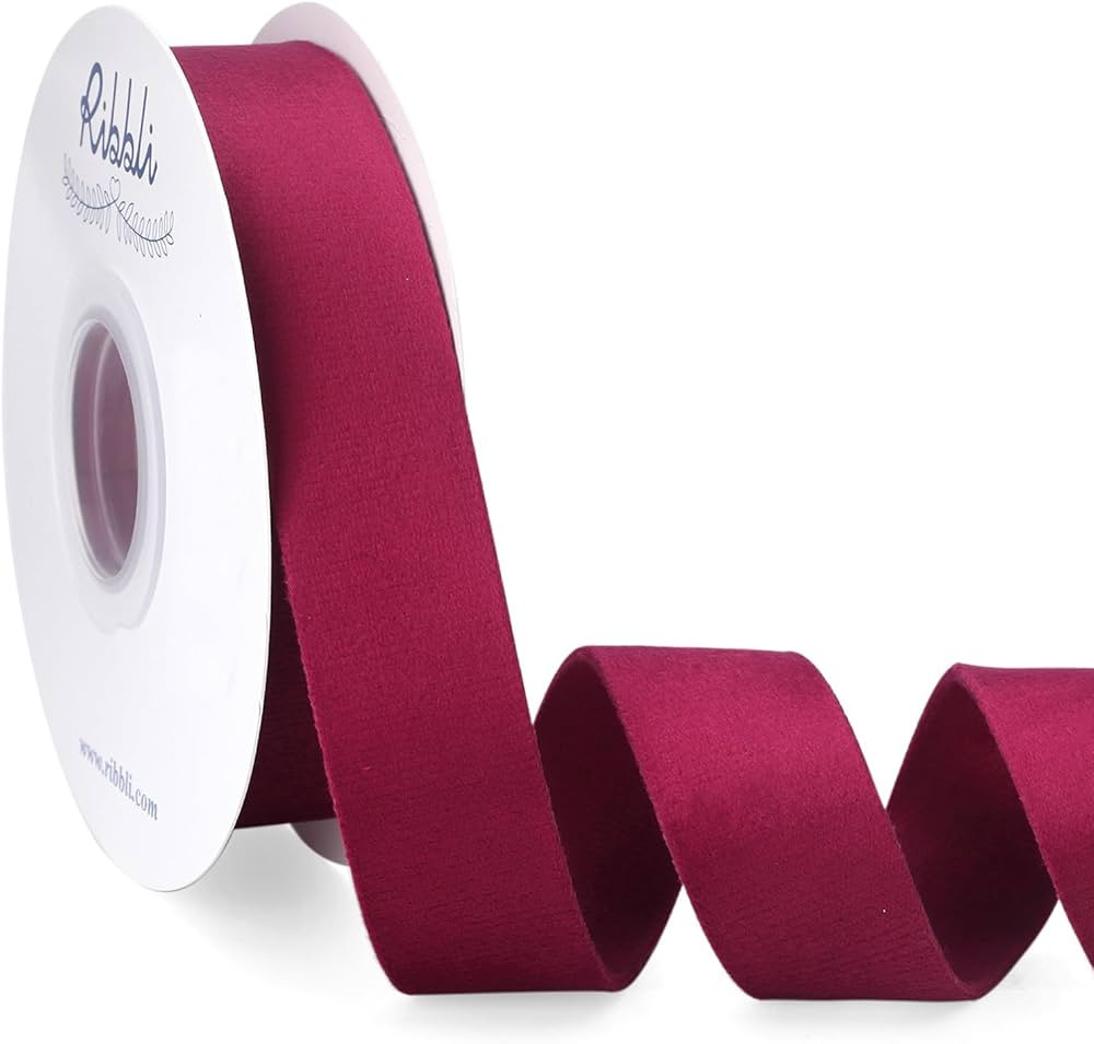 Ribbli Burgundy Velvet Ribbon Double Faced 1 Inch 10-Yard Spool Burgundy Ribbon Use for Christmas... | Amazon (US)