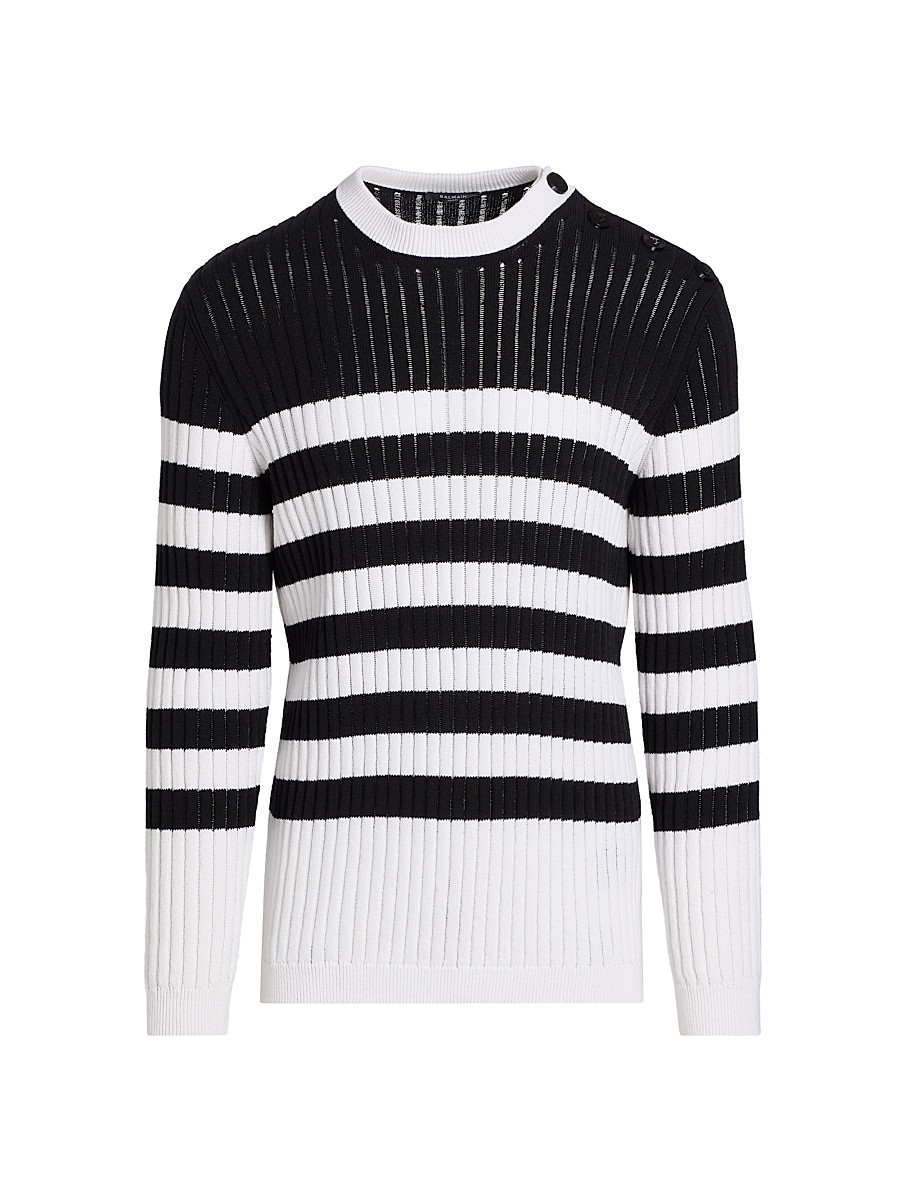 Men's Mariniere Striped Cotton-Blend Rib-Knit Sweater - Noir Blanc - Size XXL | Saks Fifth Avenue