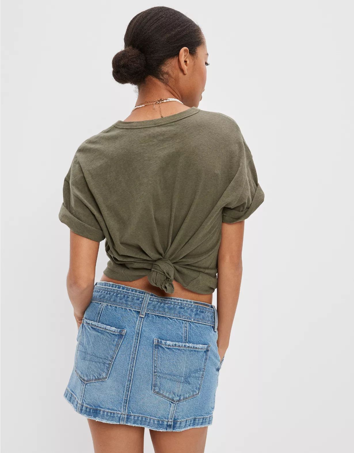 AE Low-Rise Belted Denim Mini Skirt | American Eagle Outfitters (US & CA)