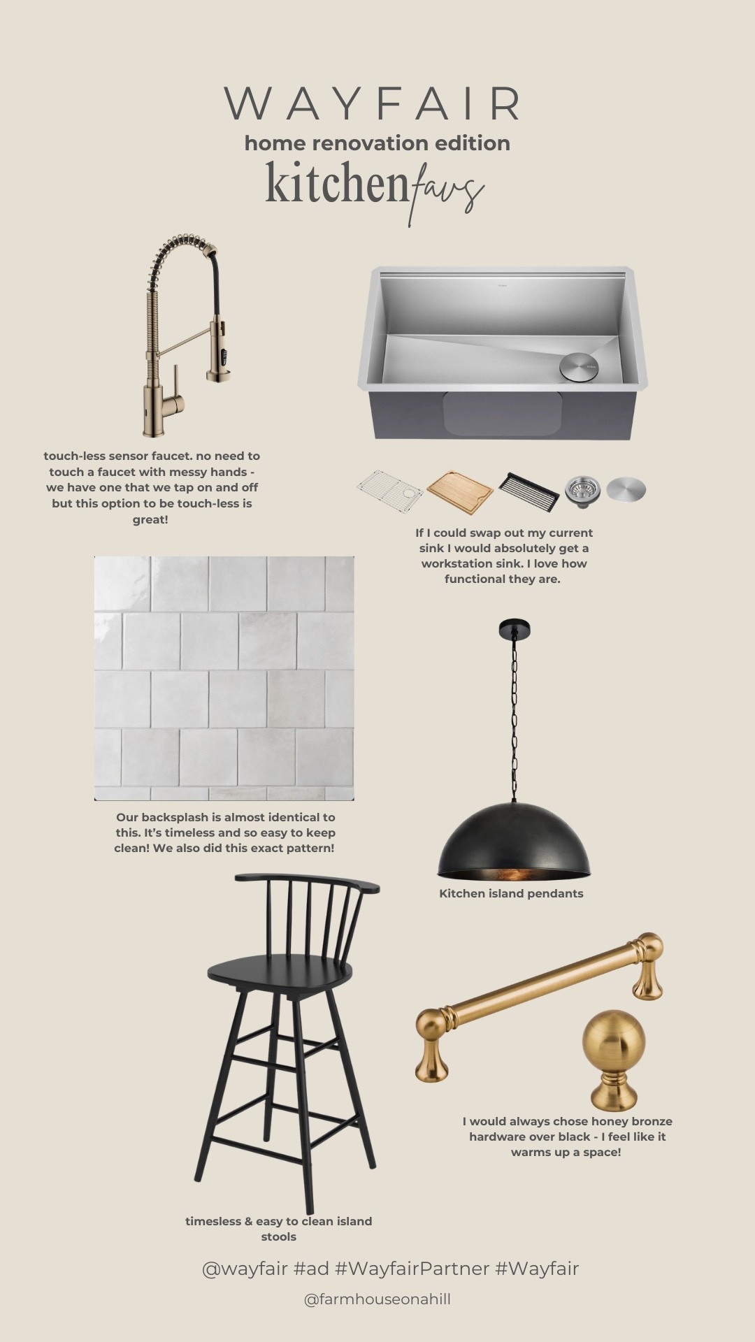 Rounded up some of my favorite kitchen must haves and also the one big item I wish I would have done in our kitchen - @Wayfair has everything you need for a kitchen remodel from hardware to lighting and fixtures and more! 

#ad #wayfair #wayfairpartner 