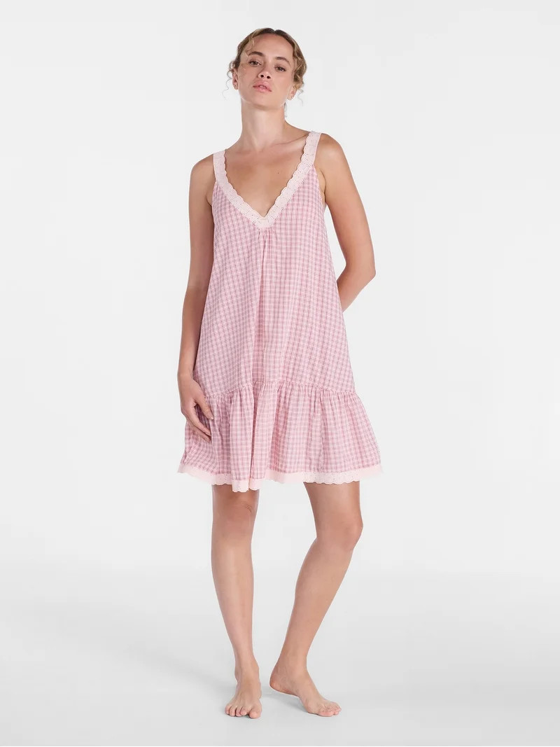 Joyspun Women\u2019s V Neck Woven Sleep Chemise, Sizes XS-3X | Walmart (US)
