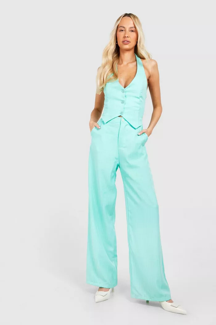 Tall Woven Pinstripe Halter Vest | boohoo (US & Canada)