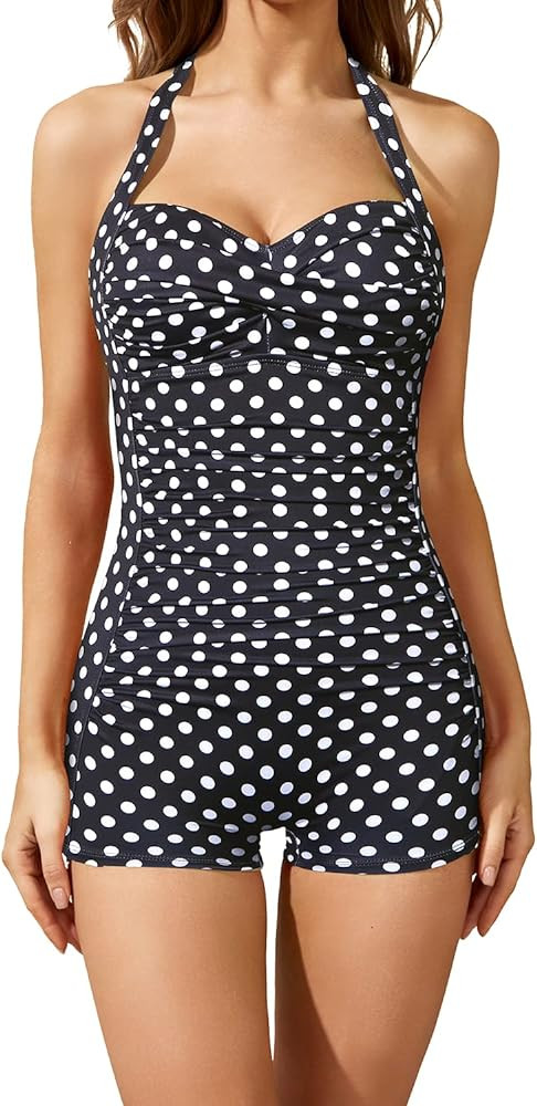 Tempt Me Women Tummy Control One Piece Swimsuits with Shorts Boyleg Retro Bathing Suit Halter Swi... | Amazon (US)