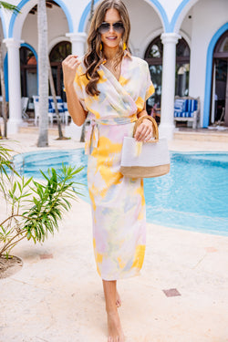All I Want Cream White Abstract Wrap Midi Dress | The Mint Julep Boutique