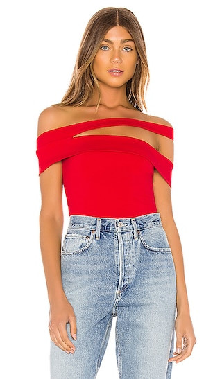 Linda Asymmetric Bodysuit in Red | Revolve Clothing (Global)