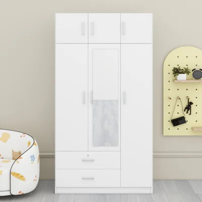 Stylish 3-Door Mirror Wardrobe, Equipped with 2 Drawers & Top Storage Cabinet | Wayfair North America