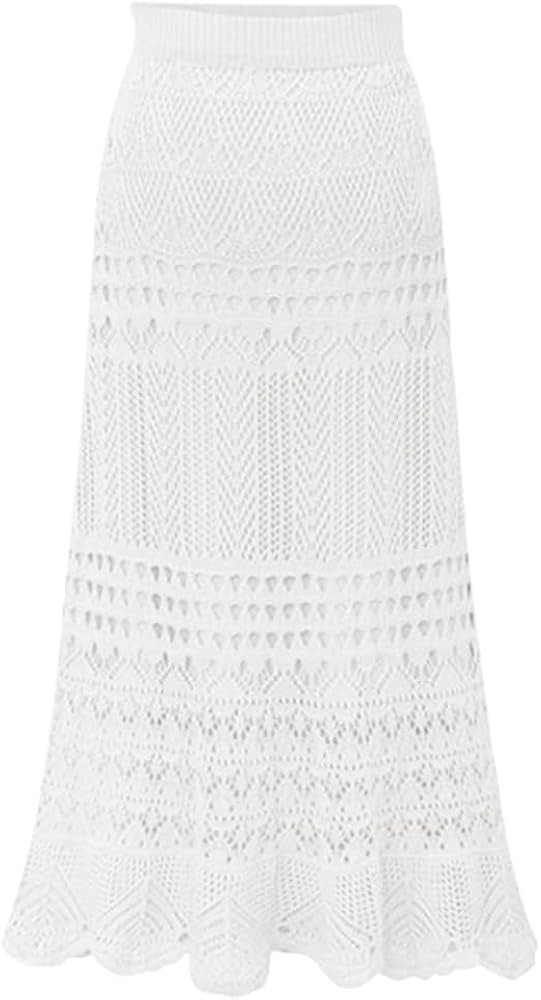chouyatou Women's Stretched High Waist Crochet Hollow Out Knit Flowy Patterned Lace Maxi Skirt | Amazon (US)