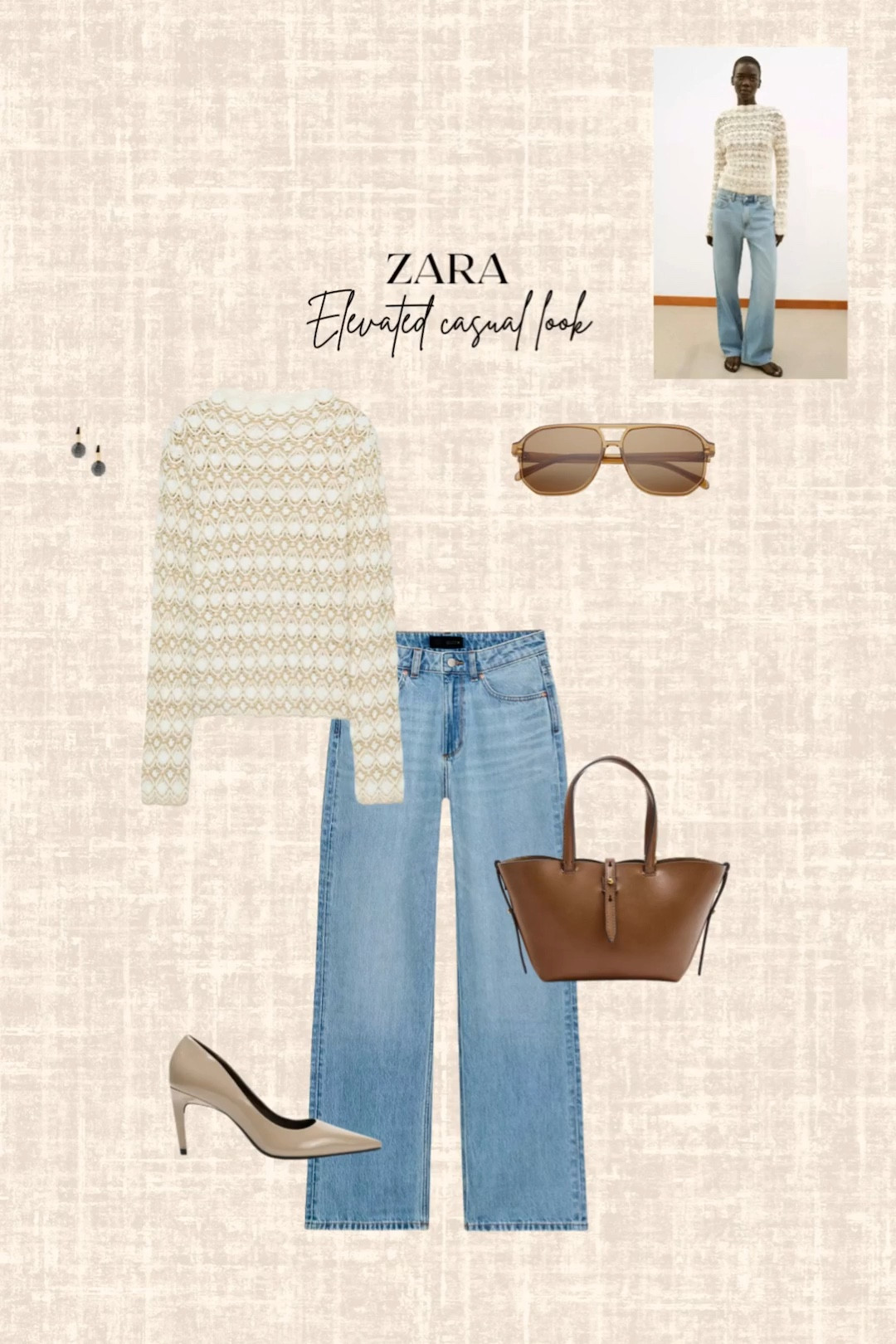 Zara Elevated casual look! 

Crochet top, sunglasses, jeans, bag, heels, earrings 

#LTKOver40 #LTKSeasonal #LTKootd