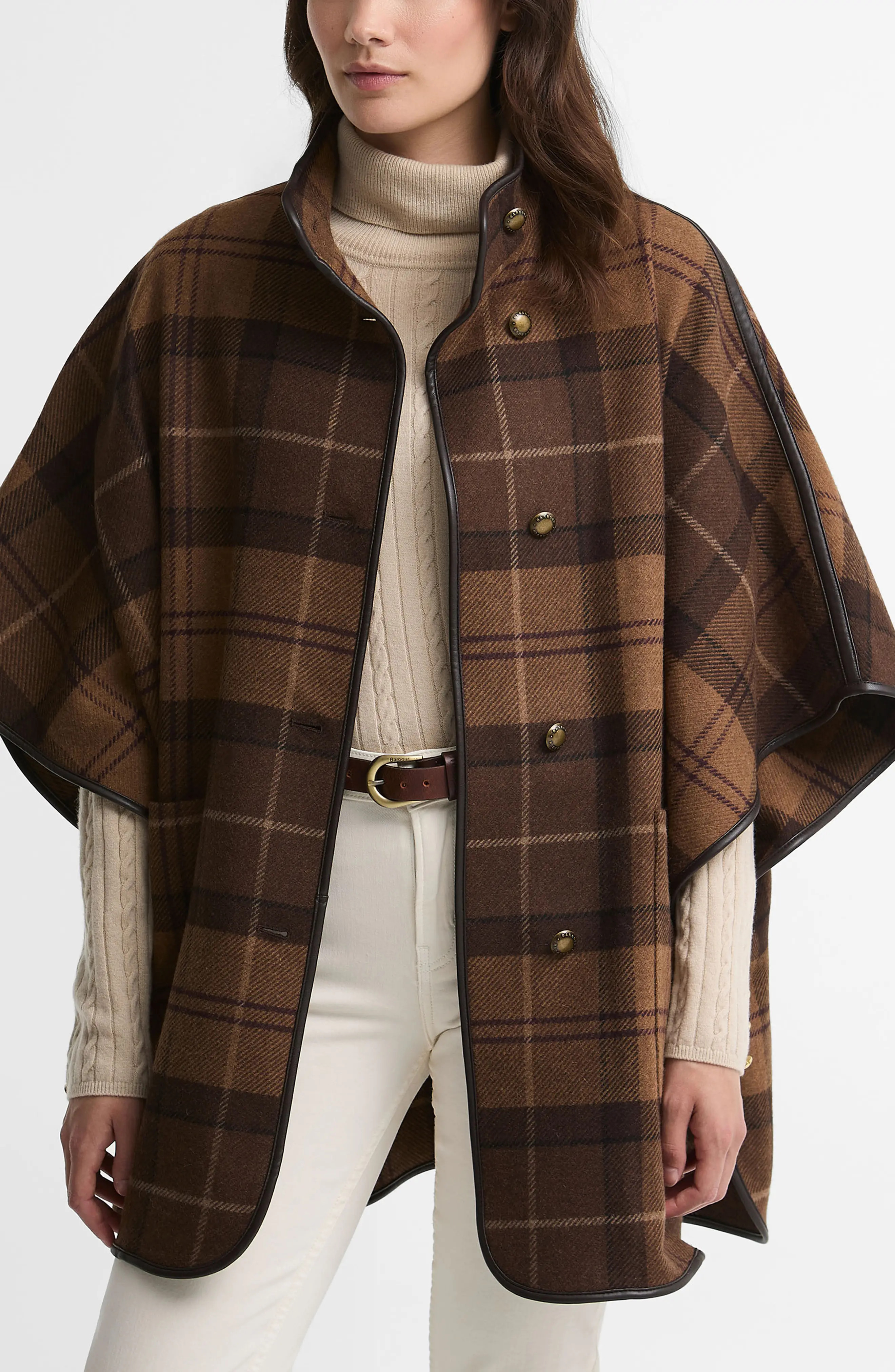 Barbour Judith Wool Blend Cape in Shadow Muted Tartan at Nordstrom, Size Small | Nordstrom