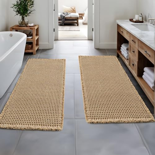 MIULEE Set of 2 Waffle Bathroom Runner Rugs, Boho Bath Rugs Non Slip Washable, Super Absorbent Ru... | Amazon (US)