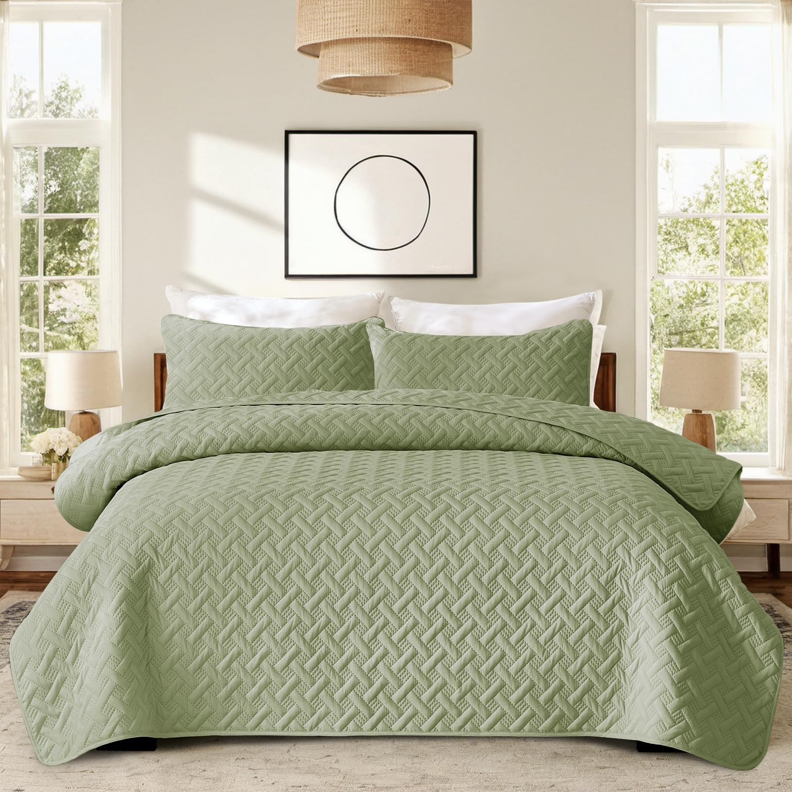 JYHOPE Sage Green Twin Quilt Set 68x90 Lightweight Microfabric Bedspread, 3-Piece Quilt Bedding w... | Amazon (US)
