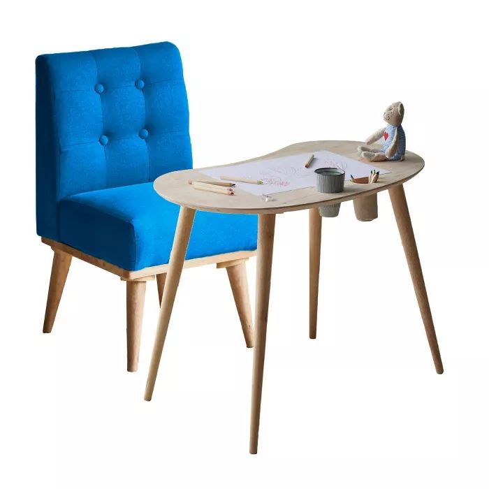 Kids&#39; Sweedi Solid Wood Table with Upholstered Chair Set Natural/Blue - South Shore | Target
