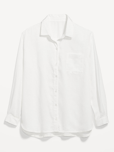Linen-Blend Button-Down Boyfriend Shirt for Women | Old Navy (US)