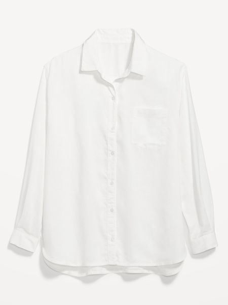 Linen-Blend Button-Down Boyfriend Shirt for Women | Old Navy (US)