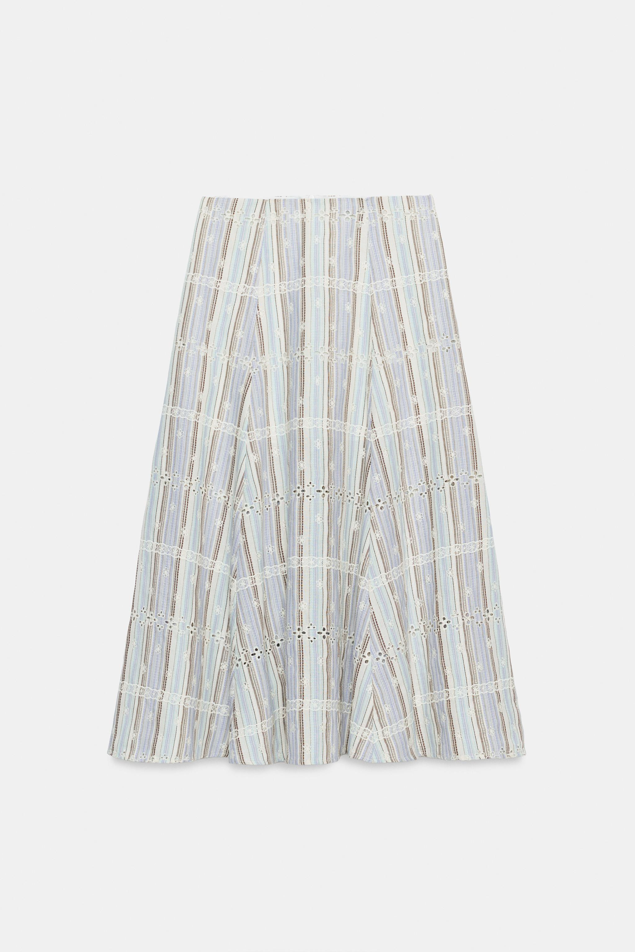 STRIPED EMBROIDERED MIDI SKIRT | Zara US