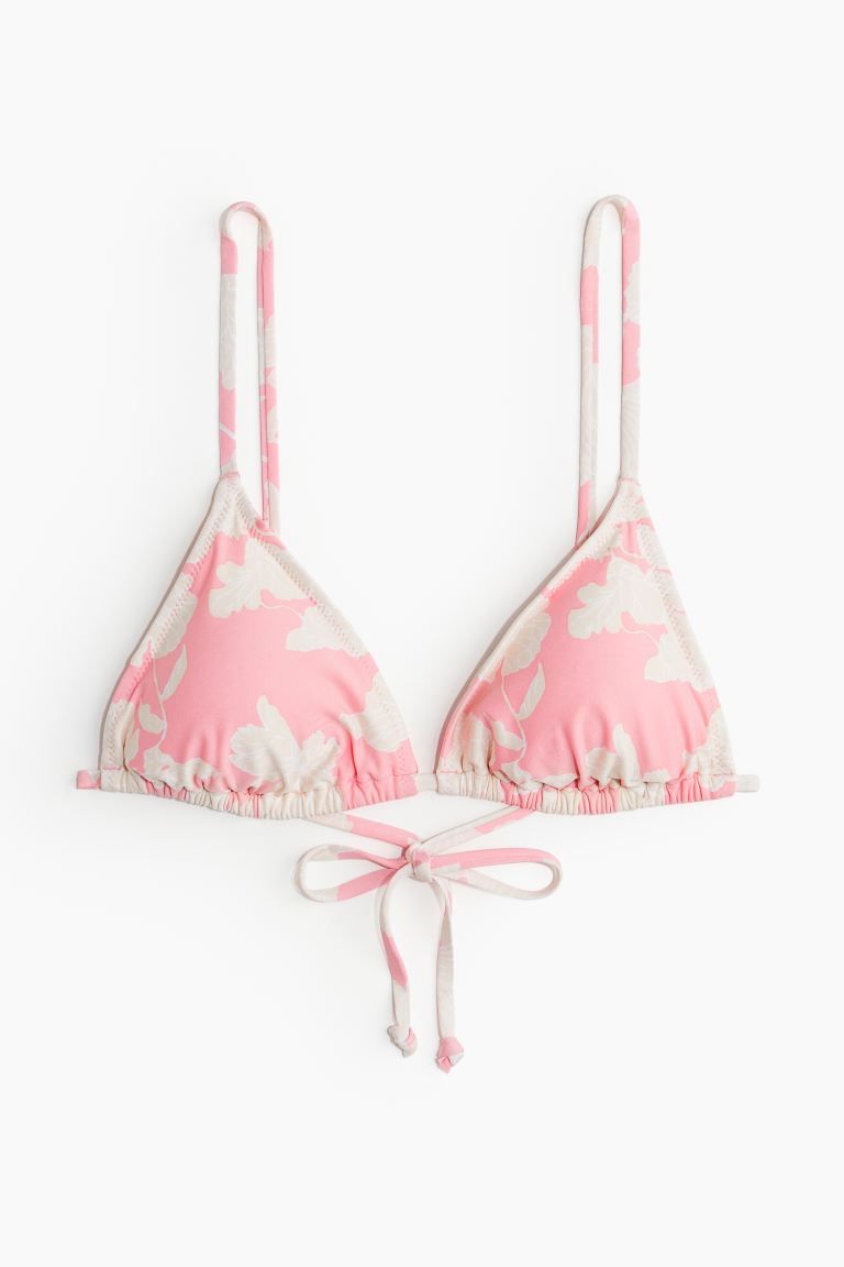 Padded Triangle Bikini Top - Light pink/floral - Ladies | H&M US | H&M (US + CA)
