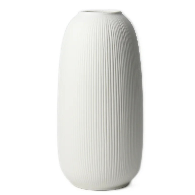 Portsea Lines Clay Vase in White - Toughened Ceramic Vase - 10 Inch Flower Vase | Walmart (US)