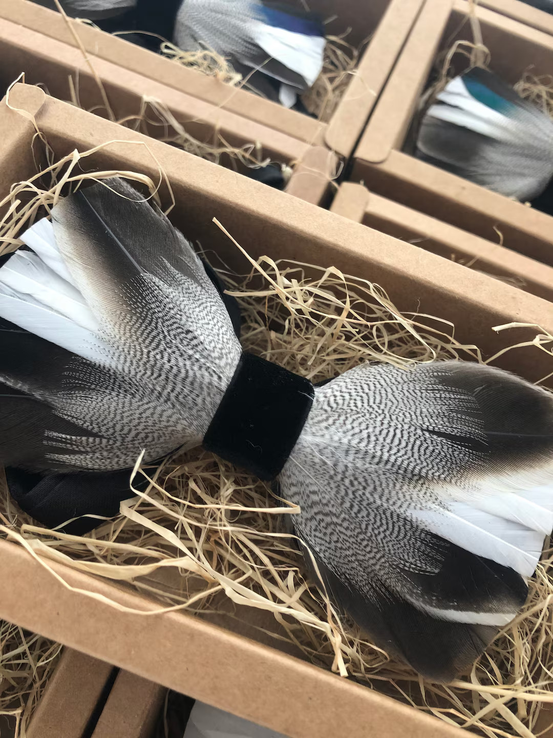 Handmade Grey Duck Feather Bow Tie - Etsy | Etsy (US)