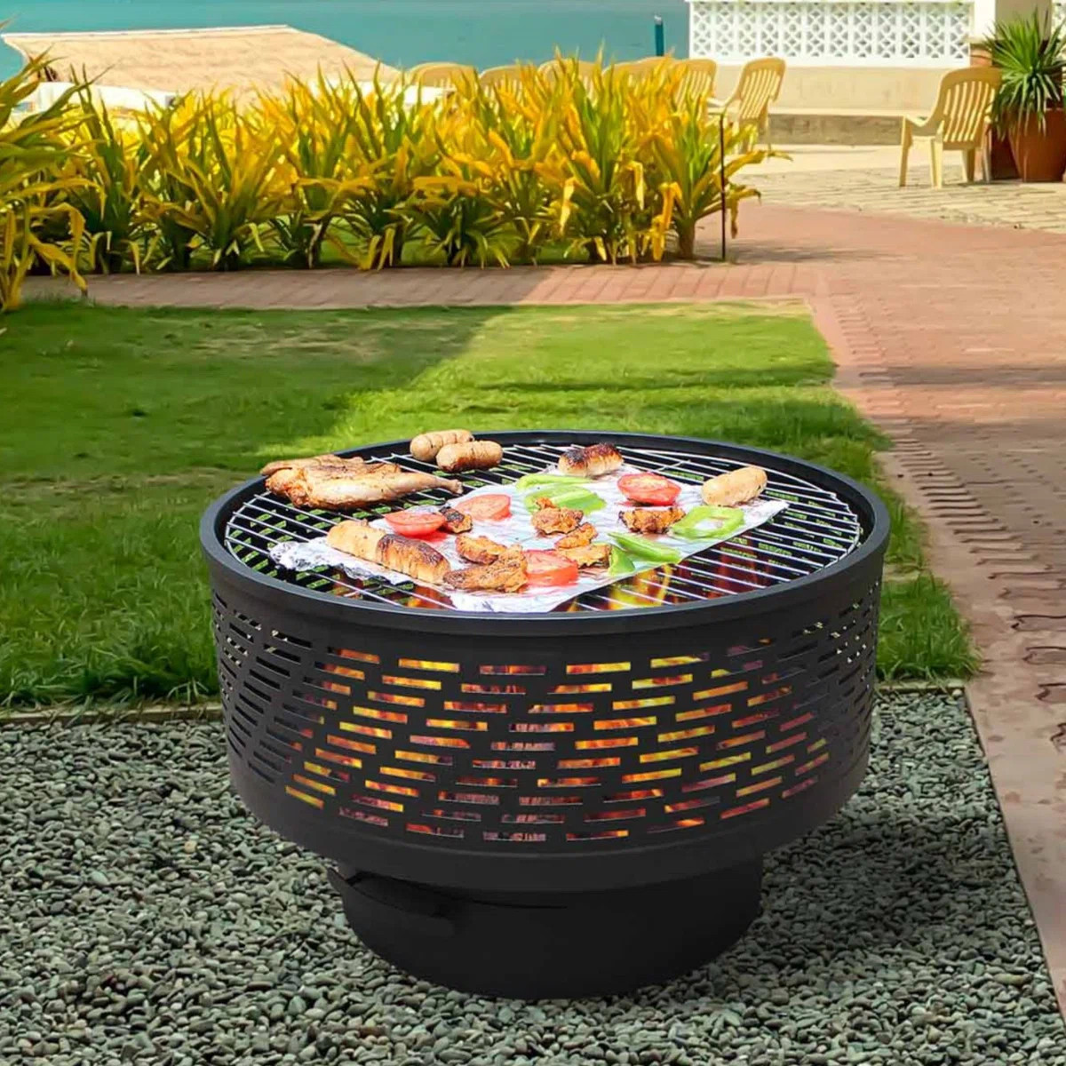 Darek Outdoor Fire Pit Table with Grill & Lid | Wayfair North America