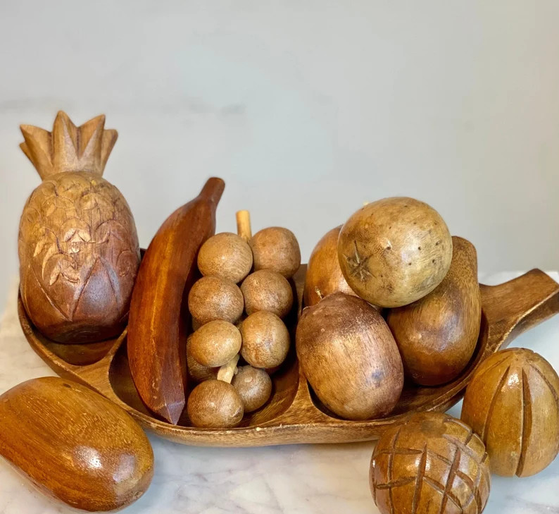 Vintage Hand Carved Teak Wood Fruit and Bowl. 11 Piece Set. - Etsy | Etsy (US)