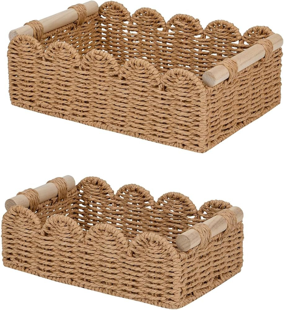 CubesLand Paper Rope Scalloped Edge Decor Baskets for Home, Living Room, Bedroom, Toilet Basket f... | Amazon (US)