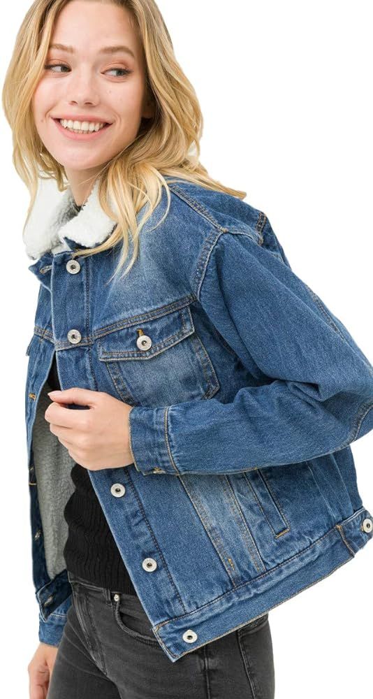 Salt Tree Women's Button Front Washed Out Sherpa Lined Denim Jacket | Amazon (US)