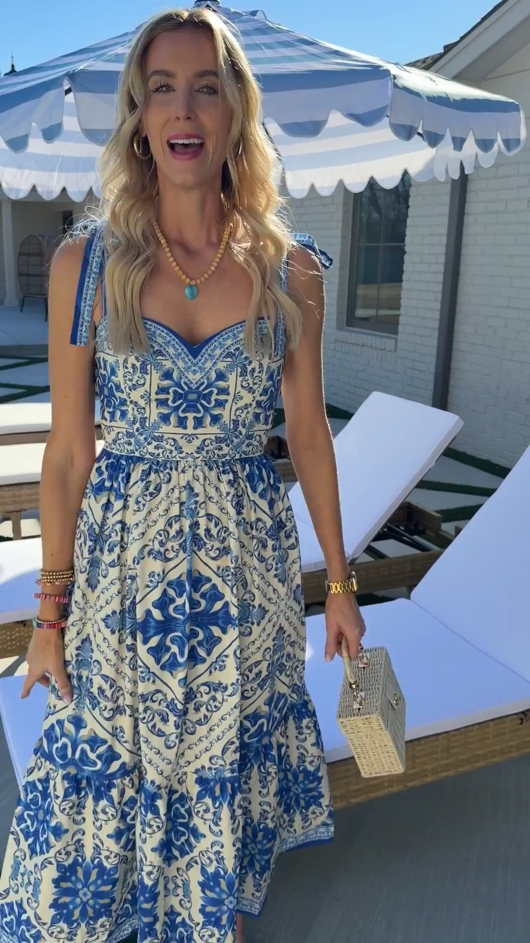 Use code AMYANN25 for a discount on this gorgeous blue and cream dress! Perfect Easter dress! 