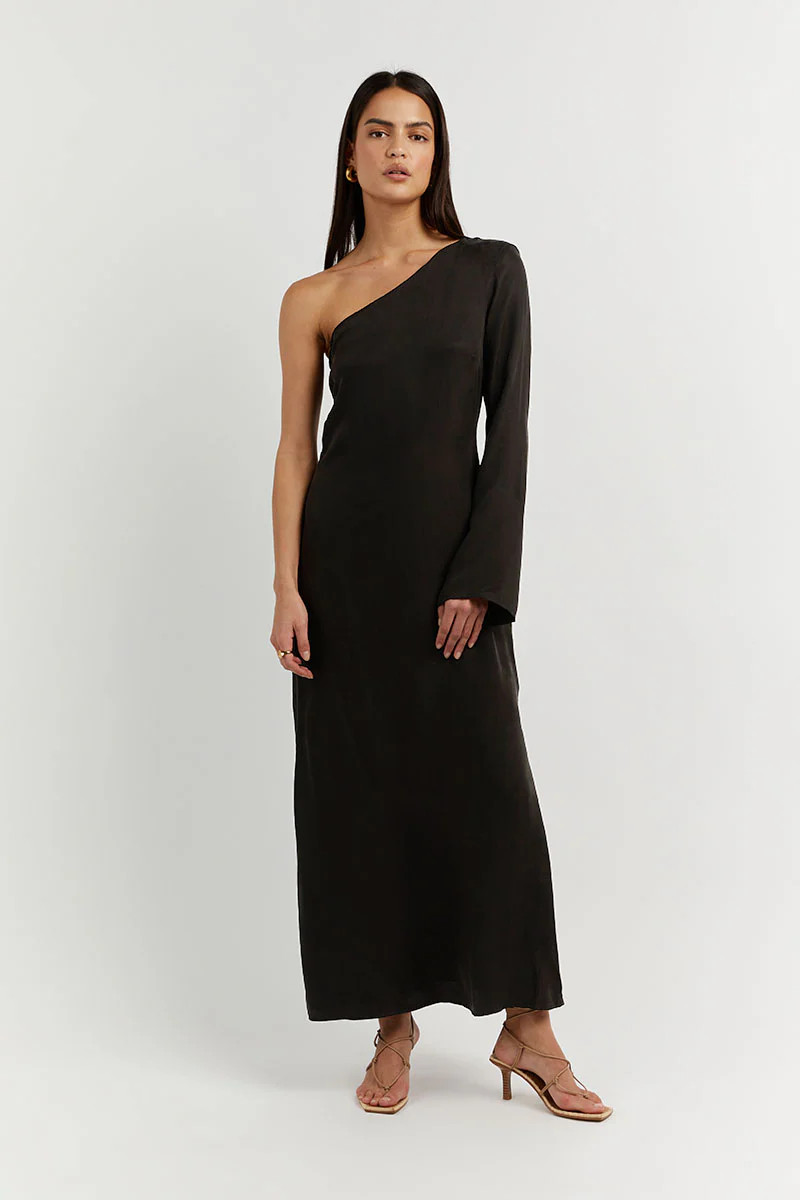 SASHA BLACK ONE SHOULDER LONG DRESS | DISSH