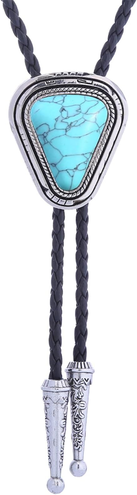 Turquoise Bolo Tie for Men, Leather Braided Necktie Western Cowboy Bola Tie Costume Accessories f... | Amazon (US)