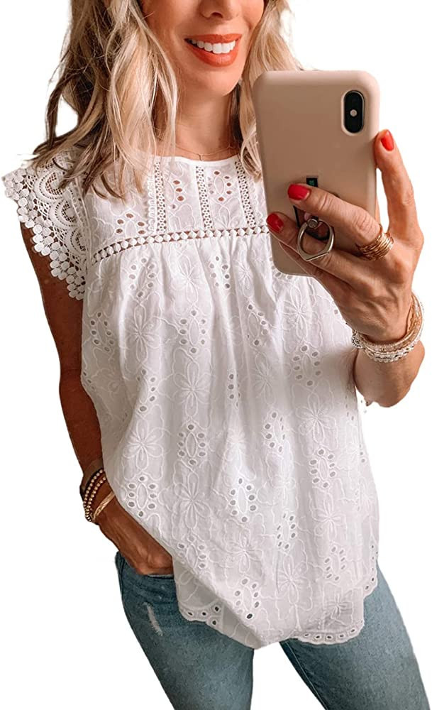 Diukia Women's Summer Cute Ruffle Tank Tops Flowy Chiffon Lined Sleeveless Shirts Blouses | Amazon (US)