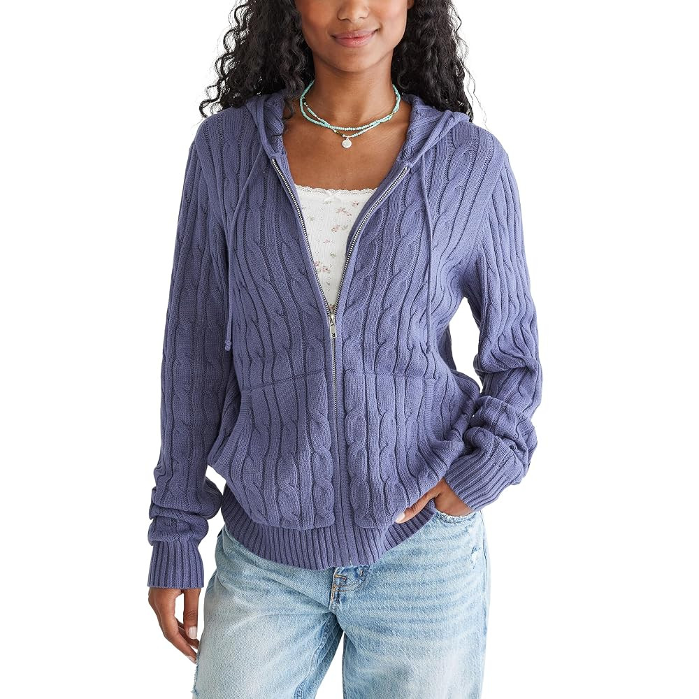 AEROPOSTALE Women's Zip Up Cable Sweater | Amazon (US)