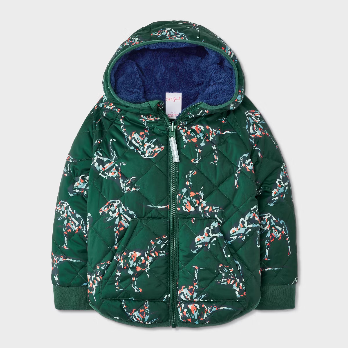 Toddler Boys' Dino Printed Quilted Reversible Puffer Jacket - Cat & Jack™ Dark Green | Target