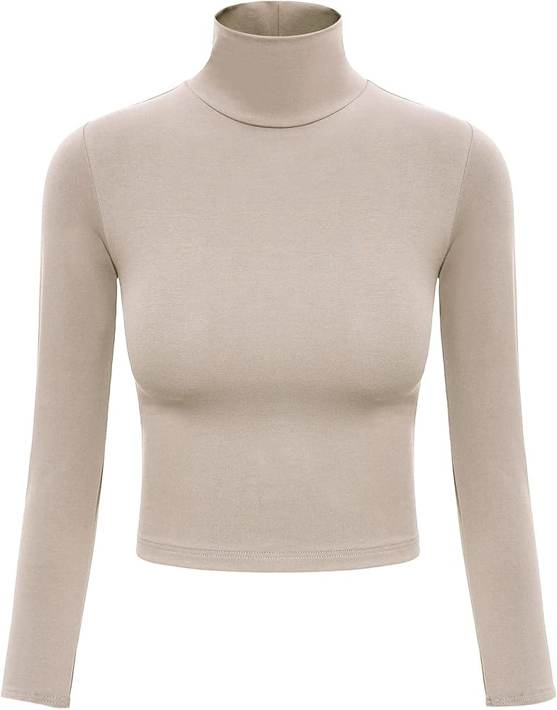 YLDUJ AMUM Crop Tops Turtlenecks Long Sleeve Crop Tops Womens Soft Basic Slim Fit Tops | Amazon (US)