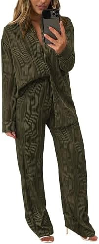 PRETTYGARDEN Women's 2 Piece Sets 2025 Fall Casual Textured Button Down Shirt Wide Leg Pants Outf... | Amazon (US)