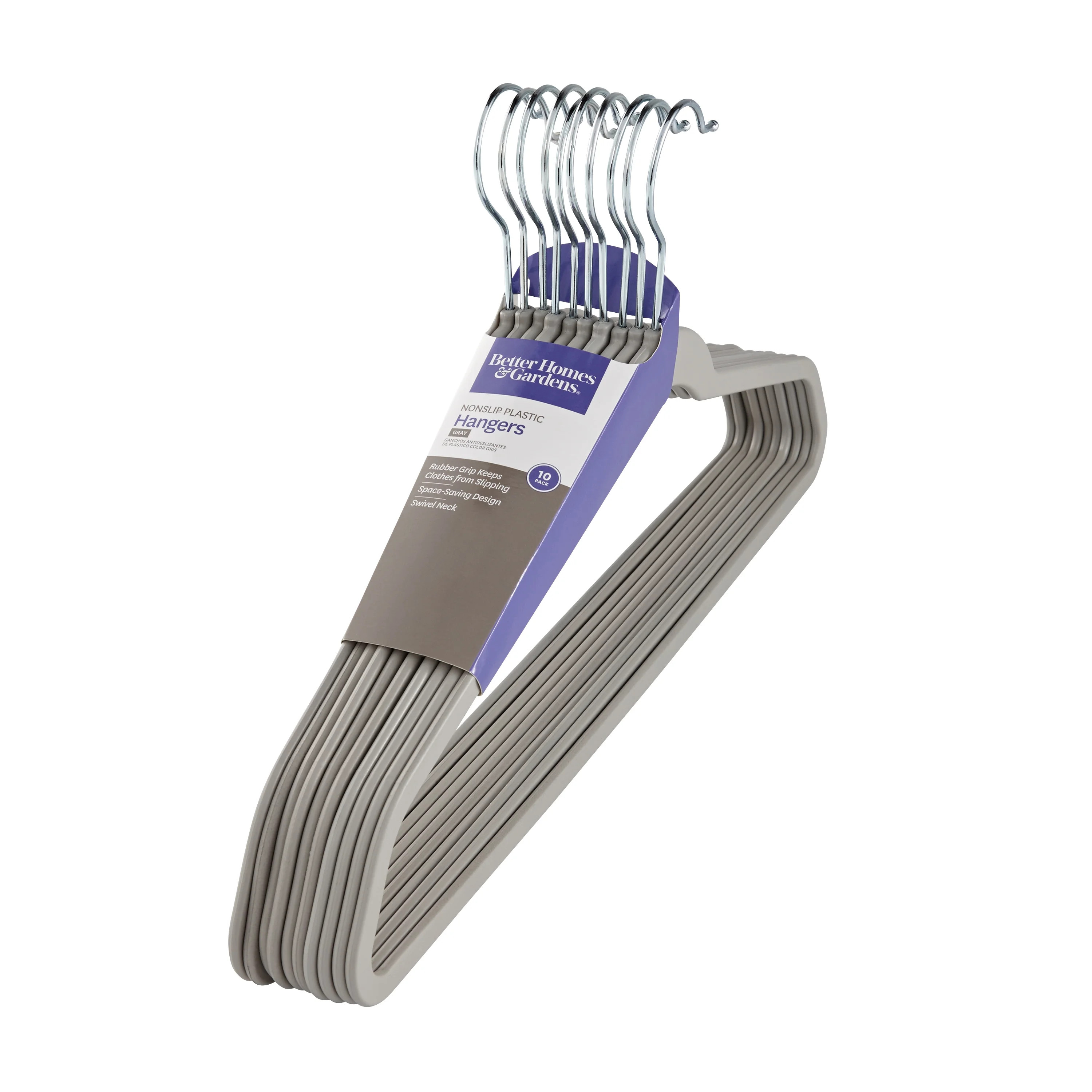 Better Homes & Gardens Rubberized Non-Slip Clothing Hangers, 10 Pack, Gray | Walmart (US)