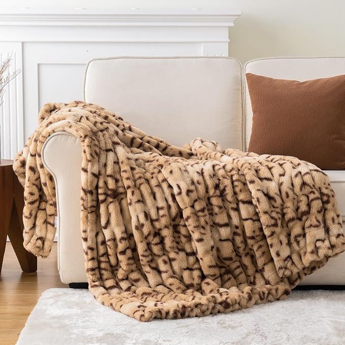 BATTILO Faux Fur Throw Blanket for Couch, 60"x80", Double Side | Cozy Mink Plush Soft Bubble Blan... | Amazon (US)