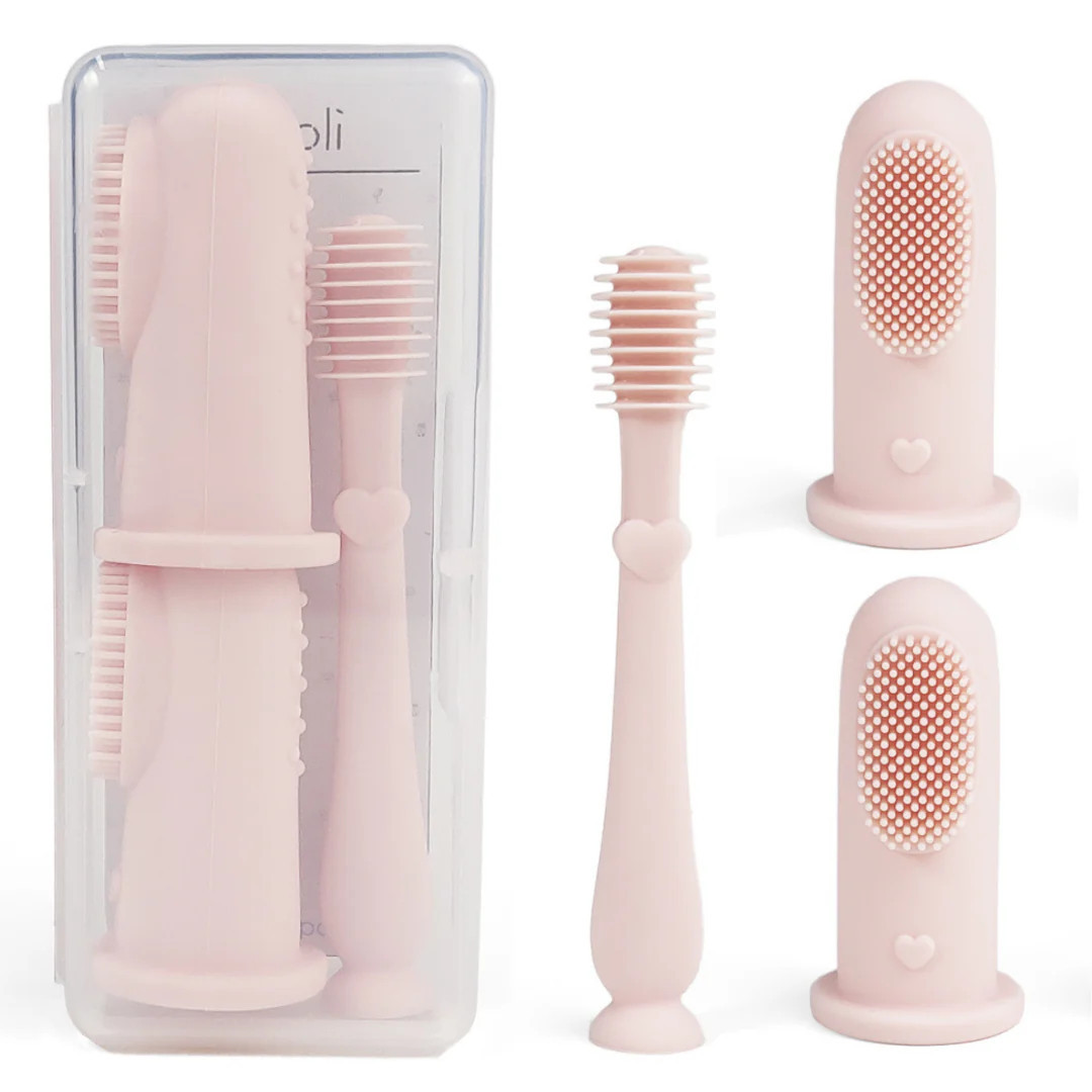 Baby Finger Toothbrush & Tongue Cleaner Oral Set 3m+ (Blush) | June+Grey