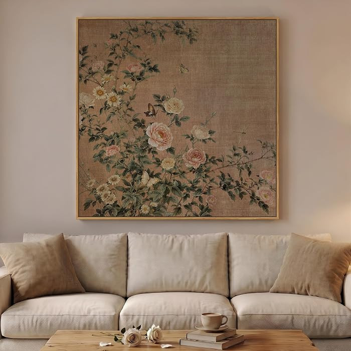 Oversized Framed Vintage Floral Botanical Wall Art for Living Room, Square | Amazon (US)